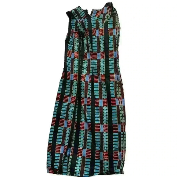 African Handmade Dress Women's Size 4 Sleeveless Fitted Geometric Multicolor - Picture 5 of 7